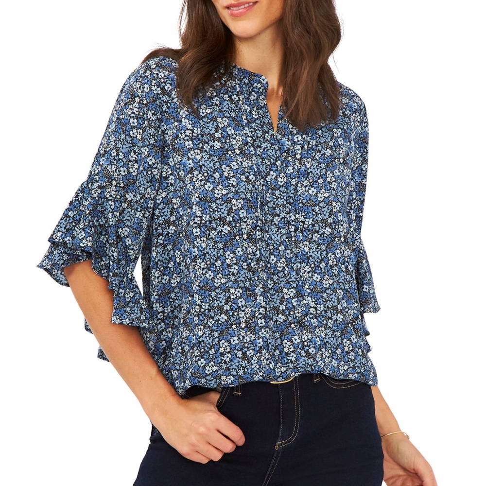 Vince Camuto 3/4 Ruffle Sleeve Blouse 1X